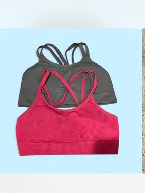 Women’s Seamless Strappy Sports Bra — Pink and Gray